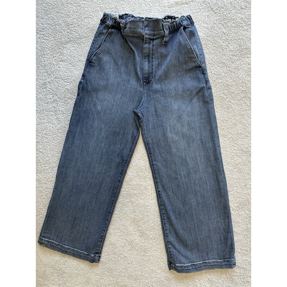 Express Jeans Womens 6 Blue Cropped Wide Leg High Rise Dark Wash‎ Stretch